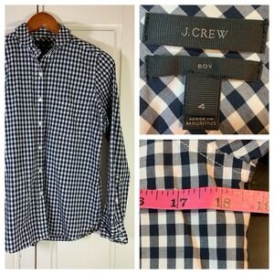J Crew Gingham Shirt Women 4 Check Blue White Classic Preppy Church School‎